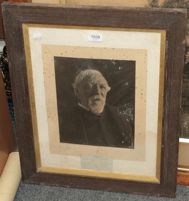 Lot 1038 - Robert Browning, signed note on a photographic print; and JAK cartoon print of Harold Wilson...