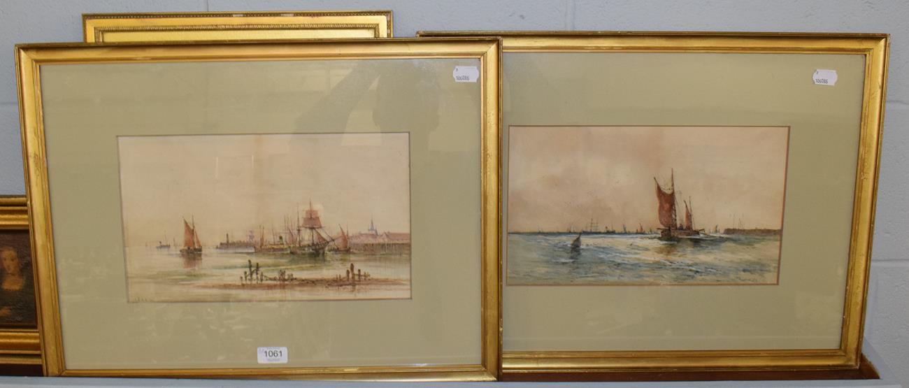 Lot 1061 - Arthur Drew (fl.1900-1910) Seascape with Continental harbour, signed watercolour, together with...