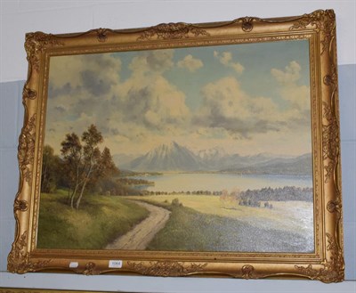 Lot 1064 - Paul Ewart (20th Century) Extensive landscape with distant mountains, signed oil on canvas