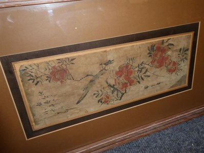 Lot 1067 - A framed Chinese painting on paper of a Blue Jay amongst branches signed, together with a...