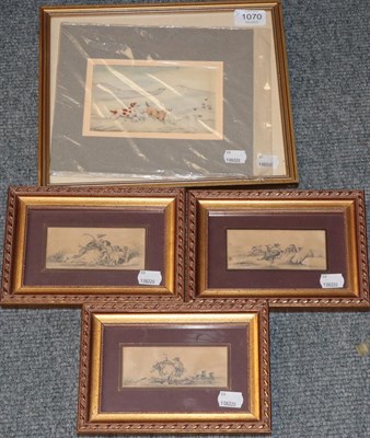 Lot 1070 - J Osbourne (19th century) Three highland deer stalking scenes, pencil, together with a pencil study