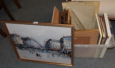 Lot 1075 - R Daney 20th century, Parisian street scene, signed oil on board, together with a quantity of...