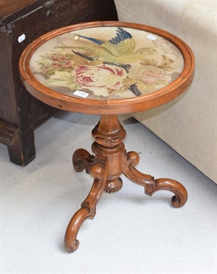 Lot 1161 - A Victorian mahogany circular tripod table with wool work panel, together with a 19th century...