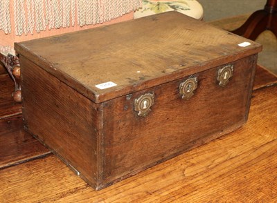 Lot 1206 - An 18th century oak strong box with hinged lid, 47cm wide