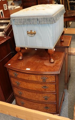 Lot 1259 - A mahogany and satinwood banded four drawer chest; a reproduction walnut bow fronted chest; and...