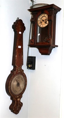Lot 1292 - A Victorian rosewood and mother of pearl inlaid wheel barometer, dial signed Snow, Ripon, and a...