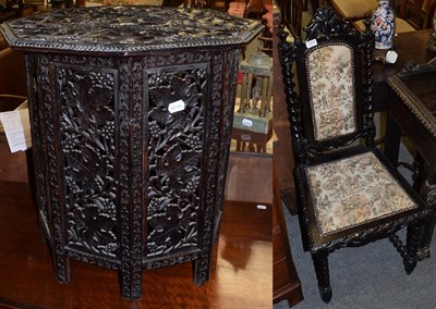 Lot 1313 - A Victorian carved and ebonised hall chair, and a late Victorian carved and folding occasional...