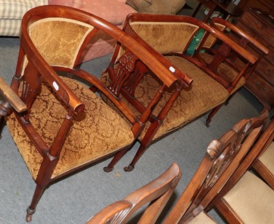 Lot 1325 - An Edwardian stained beech salon settee and two tub chairs (3)