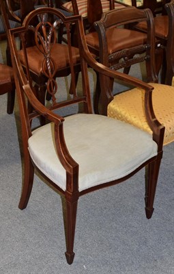 Lot 1330 - An Edwardian checkered string inlaid mahogany open armchair