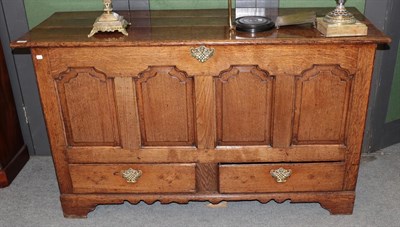 Lot 1364 - A George III oak four panel mule chest