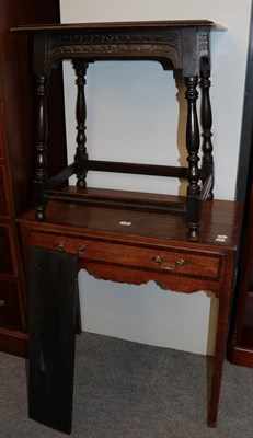 Lot 1366 - A Georgian oak side table with single drawer; together with a carved oak table (2)