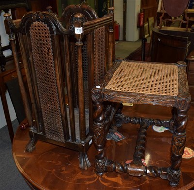 Lot 1386 - A 17th century carved walnut stool with caned seat (adapted from a dining chair) and a similar...