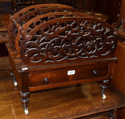 Lot 1401 - An early Victorian rosewood four-division Canterbury, with turned spindles, scrolled fret work...