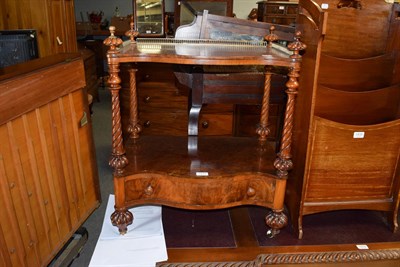 Lot 1415 - A Victorian burr walnut two-tier whatnot with a single drawer and gallery top