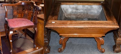 Lot 1417 - An Edwardian mahogany and inlaid corner armchair with a lead lined planter