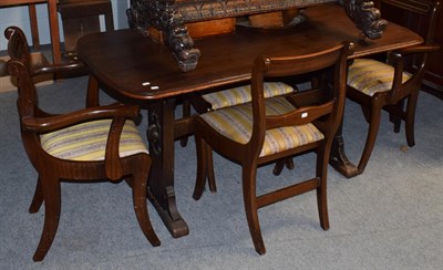 Lot 1440 - A mahogany mirror back sideboard, an oak refectory table and four mahogany chairs