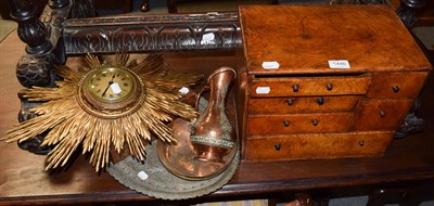 Lot 1446 - A 19th century birds eye maple six drawer miniature chest of drawers, together with three pieces of