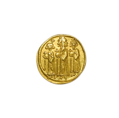 Lot 2000 - Byzantine Empire, Gold Solidus of Heraclius (610-641AD), obv. standing figures of Heraclius (in...