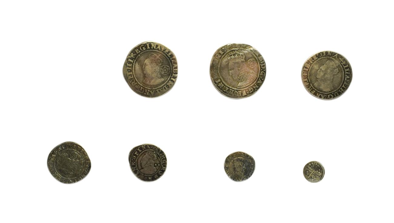 Lot 2034 - Elizabeth I, 7 x Hammered Silver Coins comprising: sixpence, third & fourth issue with rose &...