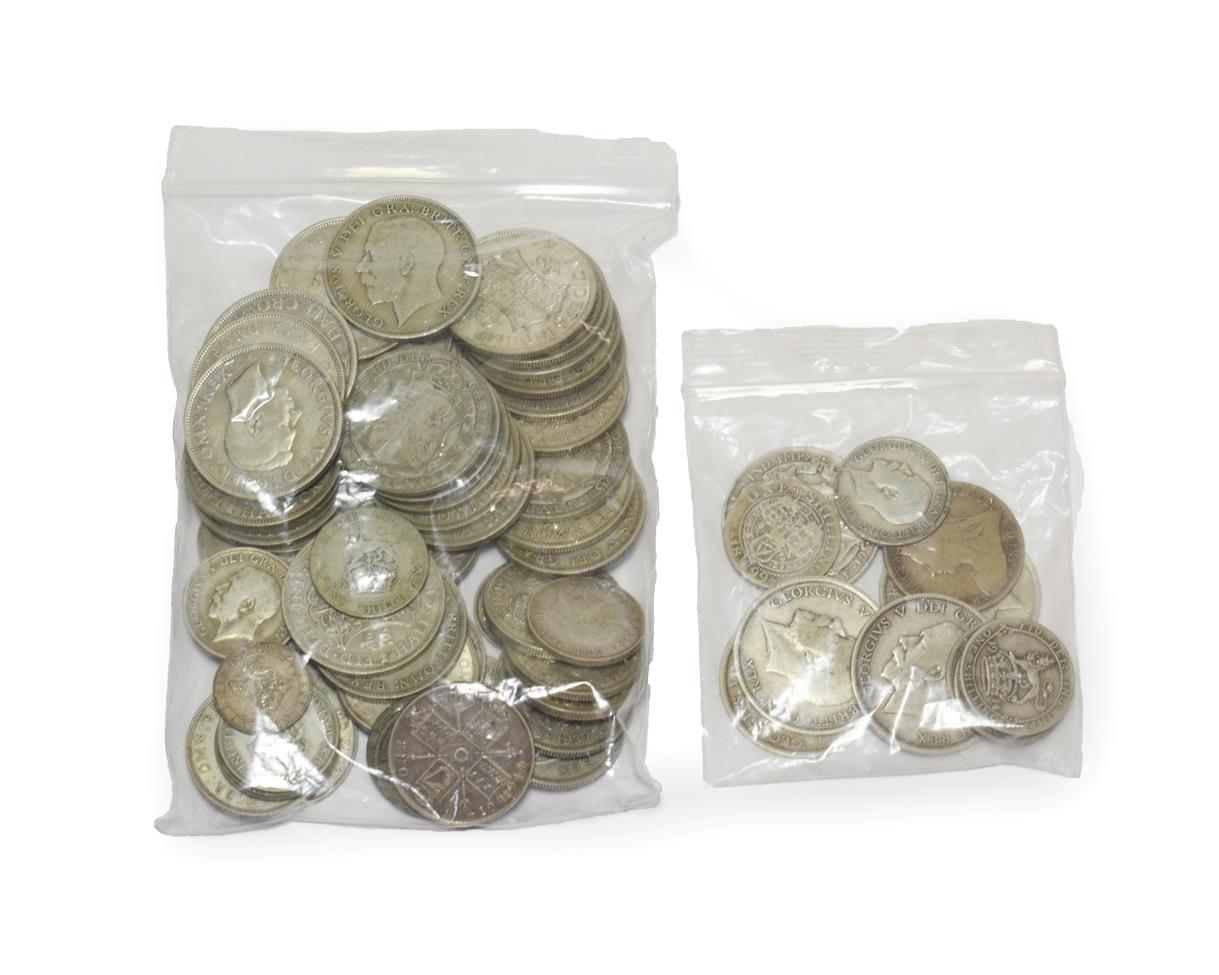Lot 2048 - £5.65 Face Value Pre-47 Silver, mostly halfcrowns & florins, wt  630g, together with £1 face...