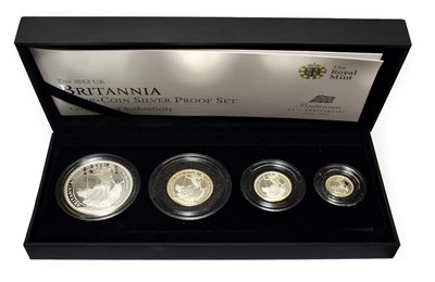 Lot 2073 - Britannia Four-Coin Silver Proof Set 2012 comprising: £2 (1oz fine silver), £1 (1/2oz), 50p...