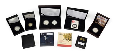 Lot 2084 - 6 x UK Silver Proof Piedfort Coins comprising: 2 x £5: 2010 'Restoration of the Monarchy' &...