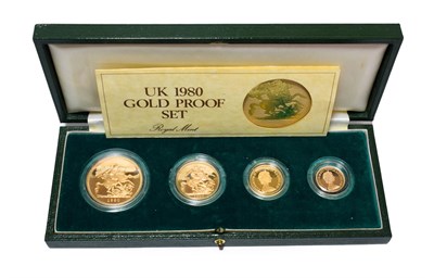 Lot 2087 - UK 4-Coin Gold Proof Set 1980 comprising: five pounds, two pounds, sovereign & half sovereign,...