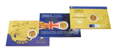 Lot 2106 - Elizabeth II, 3 x Half Sovereigns: 2002 rev. Shield of Arms within laurel wreath (Timothy...