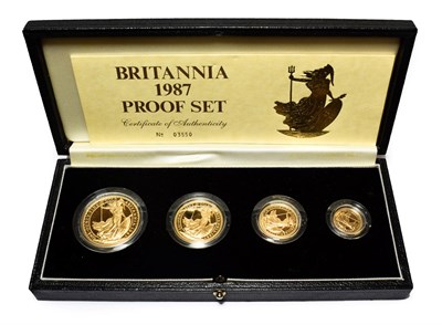 Lot 2115 - Elizabeth II, 4-Coin Gold Proof Britannia Set 1987 comprising: £100 (1oz fine gold), £50 (1/2...