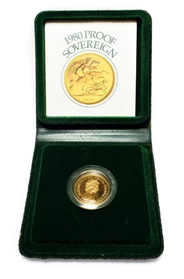 Lot 2116 - Elizabeth II, Proof Sovereign 1980, with certificate of authenticity, in case of issue FDC