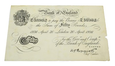 Lot 2124 - Bank of England White Fifty Pounds, signature K. O . Peppiatt, London 20 April 1936, serial No....