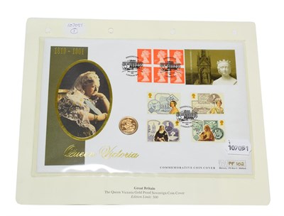 Lot 2125 - Proof Sovereign 2001 enclosed in a commemorative stamp & coin cover celebrating Queen Victoria 1819