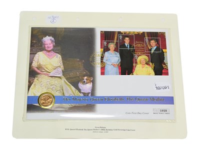 Lot 2126 - Sovereign 2000, enclosed in a first day stamp & coin cover commemorating the Queen Mother's...