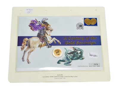 Lot 2138 - Australia, Perth Mint Sovereign (100 dollars) 1999, enclosed in a first day stamp & coin cover...