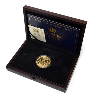 Lot 2165 - Guernsey Gold Proof £5 2017 'Sapphire Jubilee,' rev. orb & crossed sceptres & dates 1952 -...