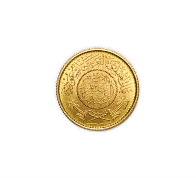 Lot 2177 - Saudi Arabia Gold Guinea, AH1370 (1950AD), trade coinage, 7.99g, 22ct gold, lustrous AUNC