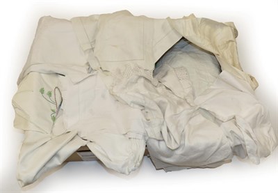 Lot 2000 - Assorted White Linen and Cotton, comprising bed sheets, table linen, some with crochet edging,...
