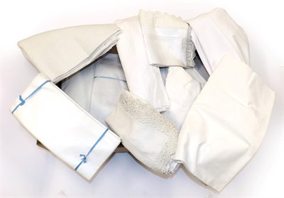 Lot 2001 - Assorted White Linen and Cotton Sheets, Damask Cloths, including a bundle stamped CC41, other...