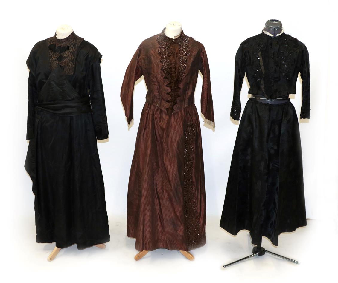 Lot 2006 - 19th Century Black Figured Silk Two Piece including a full skirt, and a matching long sleeved...