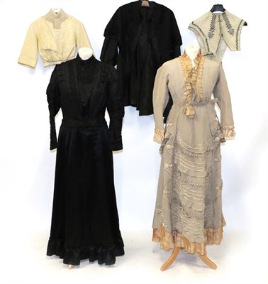 Lot 2010 - Assorted Circa 19th Century and Later Costume, comprising a black silk dress with lace mount to the