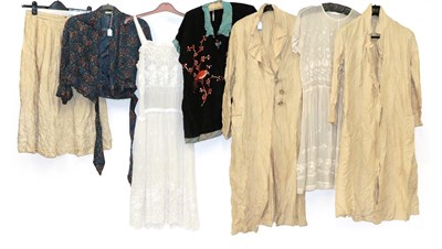 Lot 2014 - Assorted Circa 1920's Daywear, including a white cotton short sleeve drop waist dress with...