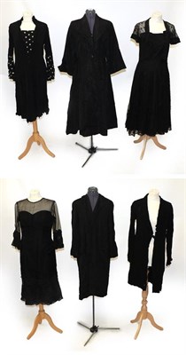 Lot 2016 - Circa 1920/40 Costume including a Erlwit Model black grosgrain coat with two pockets to the...