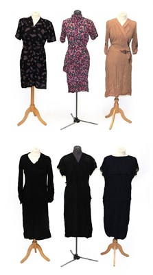 Lot 2018 - Assorted Circa 1930/40 Dresses, including Linda Leigh Model black crepe short sleeved dress...