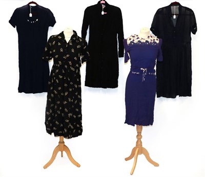 Lot 2019 - Assorted Circa 1930/40 Dresses, including a For You by Blanes black wool short sleeved dress...