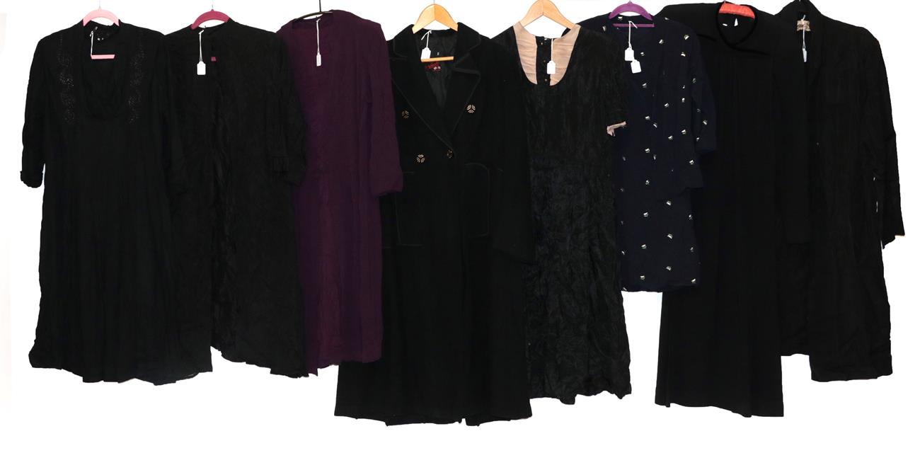Lot 2020 - Assorted Circa 1930/40 Dresses, Jackets etc, including a black silk taffeta three quarter...