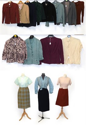 Lot 2024 - Assorted 1930/40 Jackets, Skirts and Shirts, including Dereta of London black ribbed long...