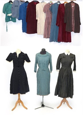 Lot 2028 - Circa 1940s and Later Suits, Coats and Separates, comprising a Jeune Mama by Gail Fashions blue...