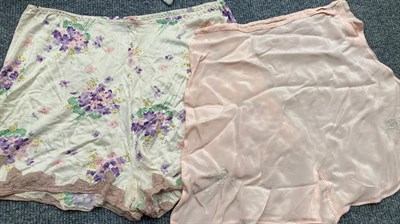Lot 2040 - Circa 1920's Lingerie and Night Wear, including a blue floral silk quilted dressing robe, a...