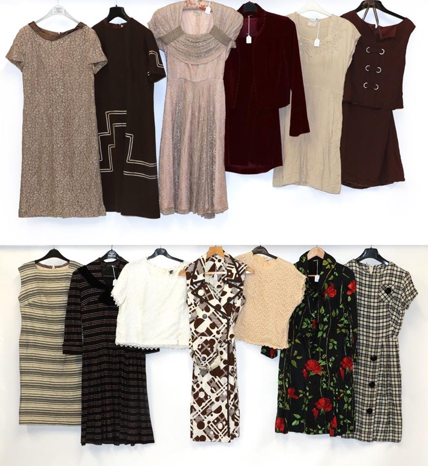 Lot 2045 - Assorted Circa 1950/60 Ladies' Day Wear, comprising Maurice Henri burgundy velvet two piece...