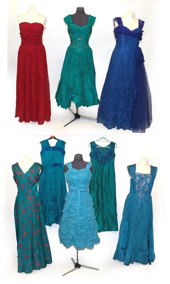 Lot 2046 - Assorted Circa 1960's Evening Wear, comprising a Romney Model for Cairds Dundee turquoise silk full